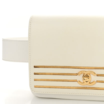 Chanel Grained Calfskin Embroidered Captain Gold Belt Bag White 12 of 14