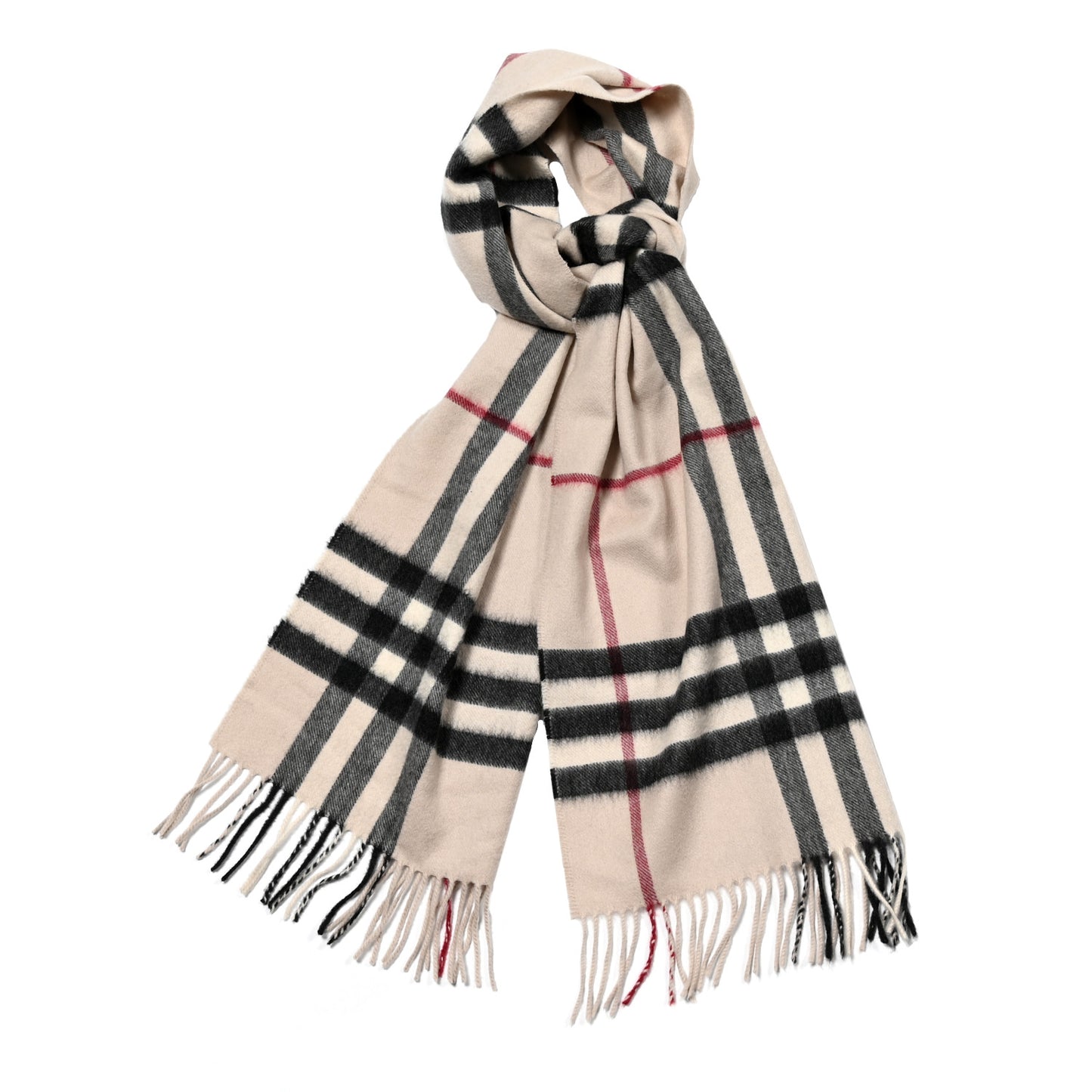 Cashmere Giant Check Fringe Scarf Stone