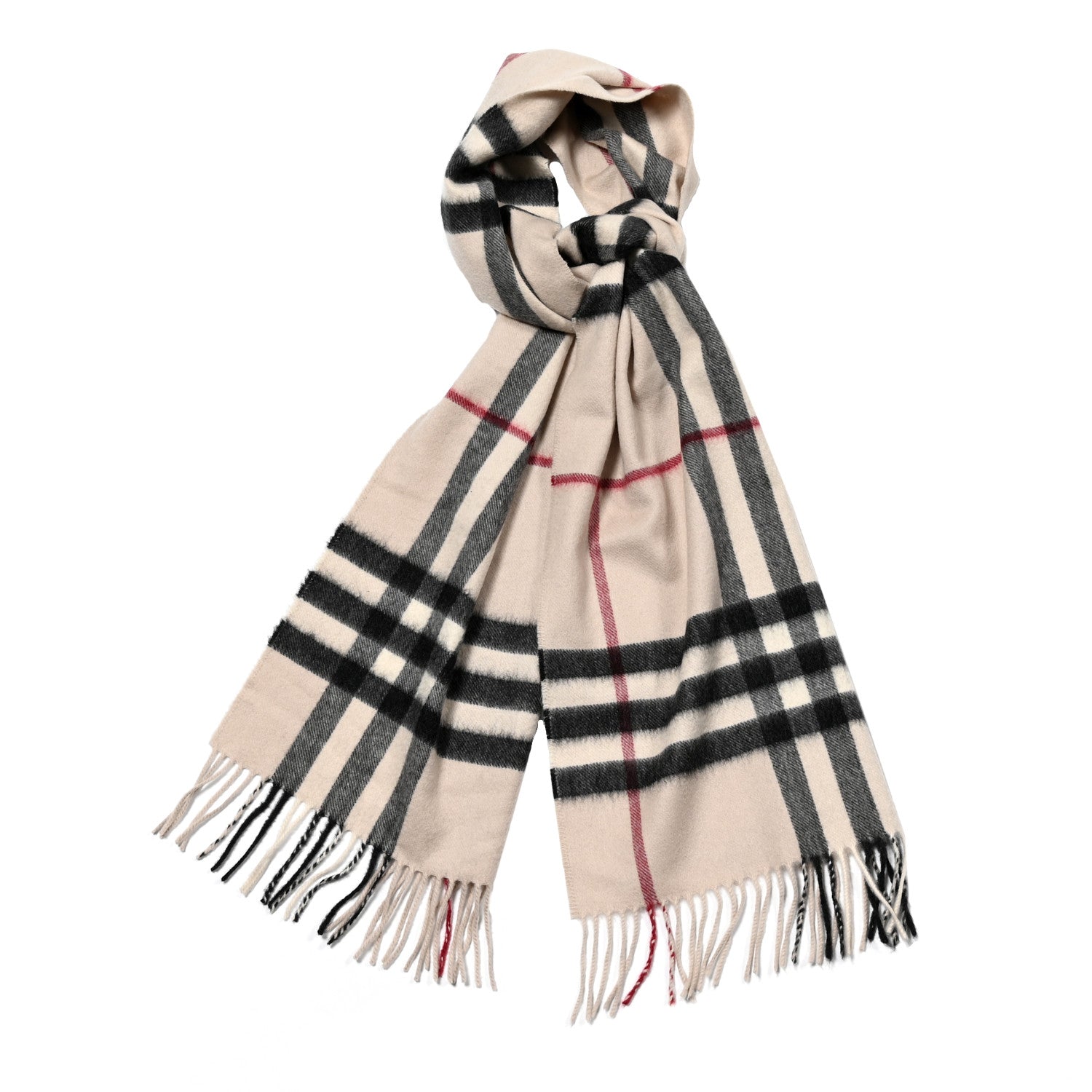 Burberry Cashmere Giant Check Fringe Scarf Stone 1 of 4