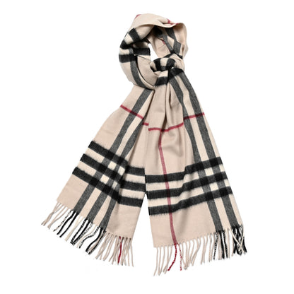 Burberry Cashmere Giant Check Fringe Scarf Stone 1 of 4
