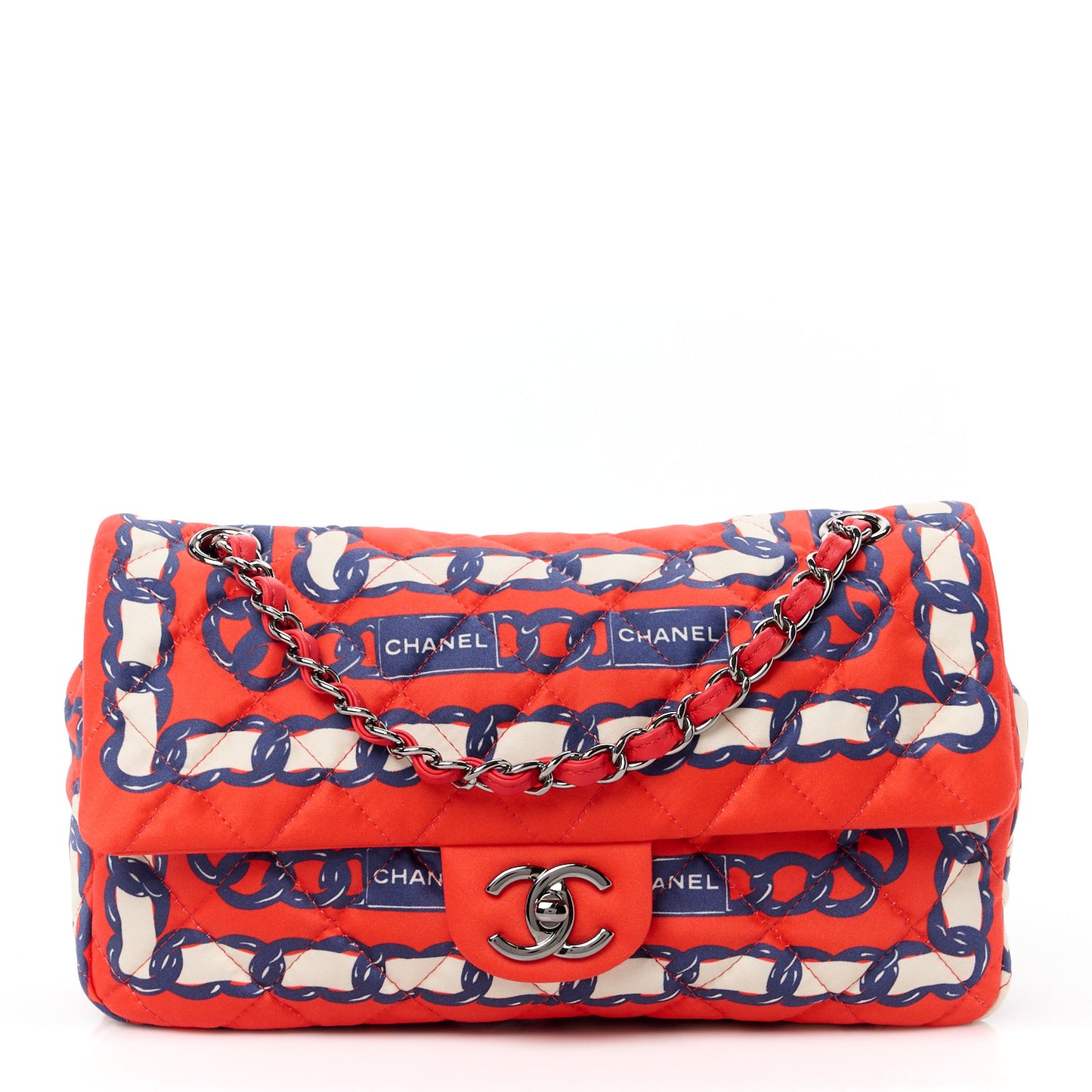 Silk Chain Printed Medium Single Flap Red