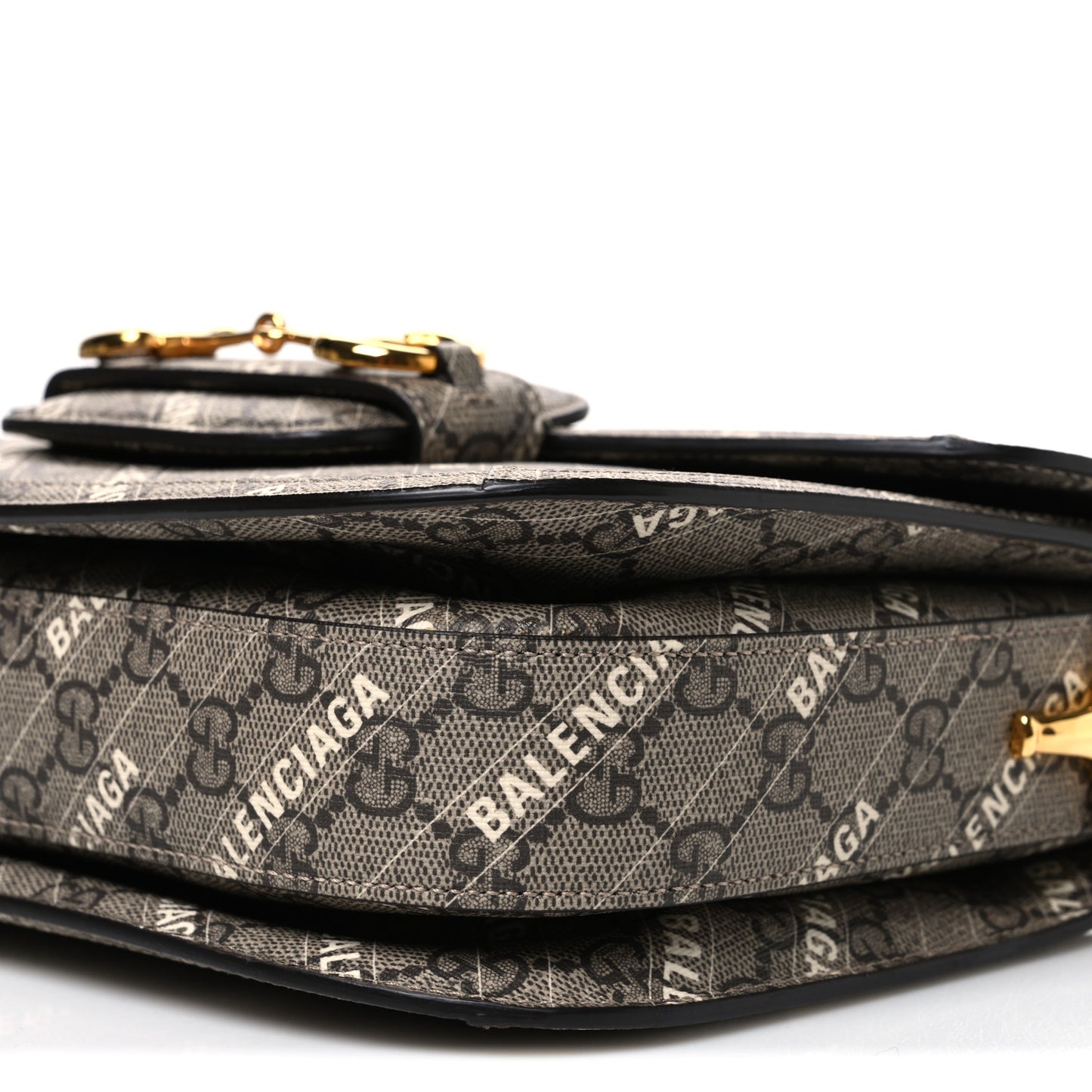 X BALENCIAGA GG Supreme Monogram Logo Print Horsebit 1955 Shoulder Bag Beige Ebony