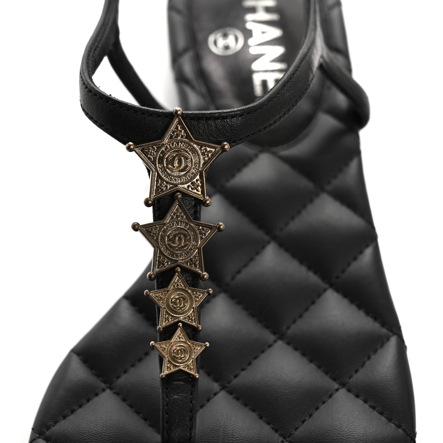 Chanel Calfskin Paris Dallas Quilted Star CC Thong Sandals 37 Black 9 of 10