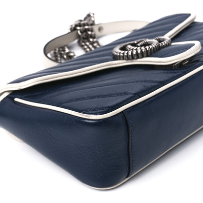 Gucci Vintage Effect Calfskin Matelasse Diagonal Small Torchon GG Marmont Shoulder Bag Blue Agata Mystic White 11 of 12