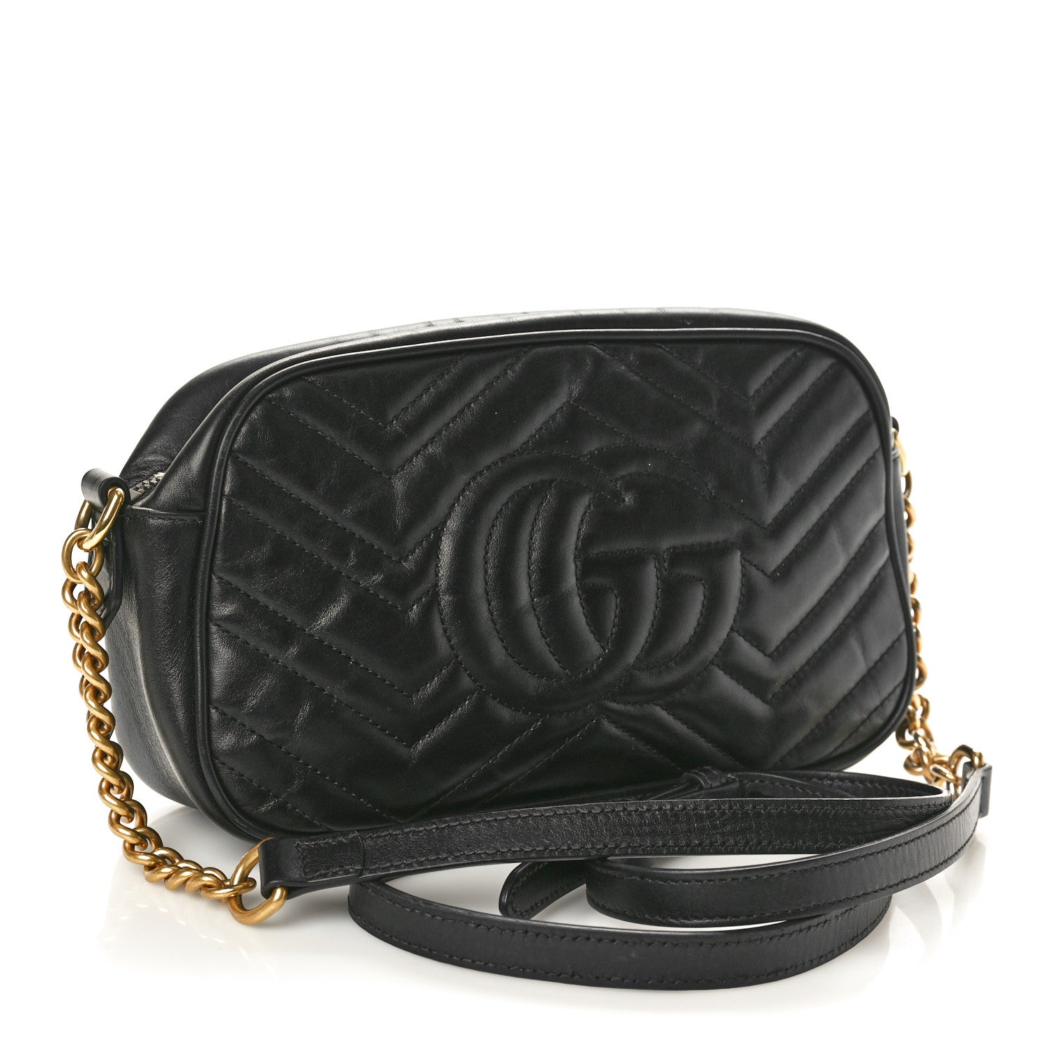 Gucci Calfskin Matelasse Small GG Marmont Chain Shoulder Bag Black 3 of 15