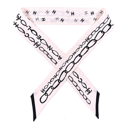 Chanel Silk Logo Slim Bandeau Scarf Ecru Black 1 of 3