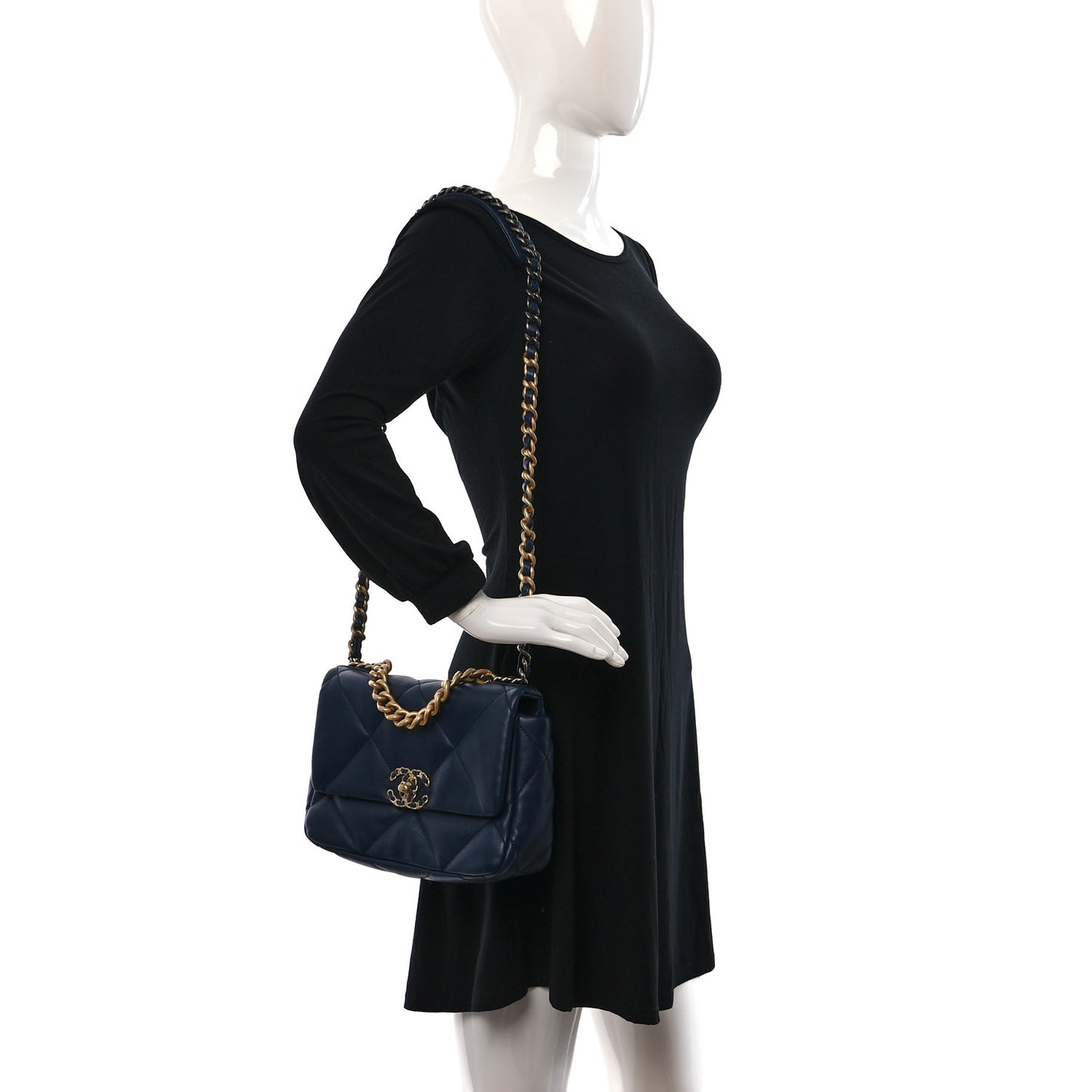 Lambskin Quilted Medium Chanel 19 Flap Navy Blue