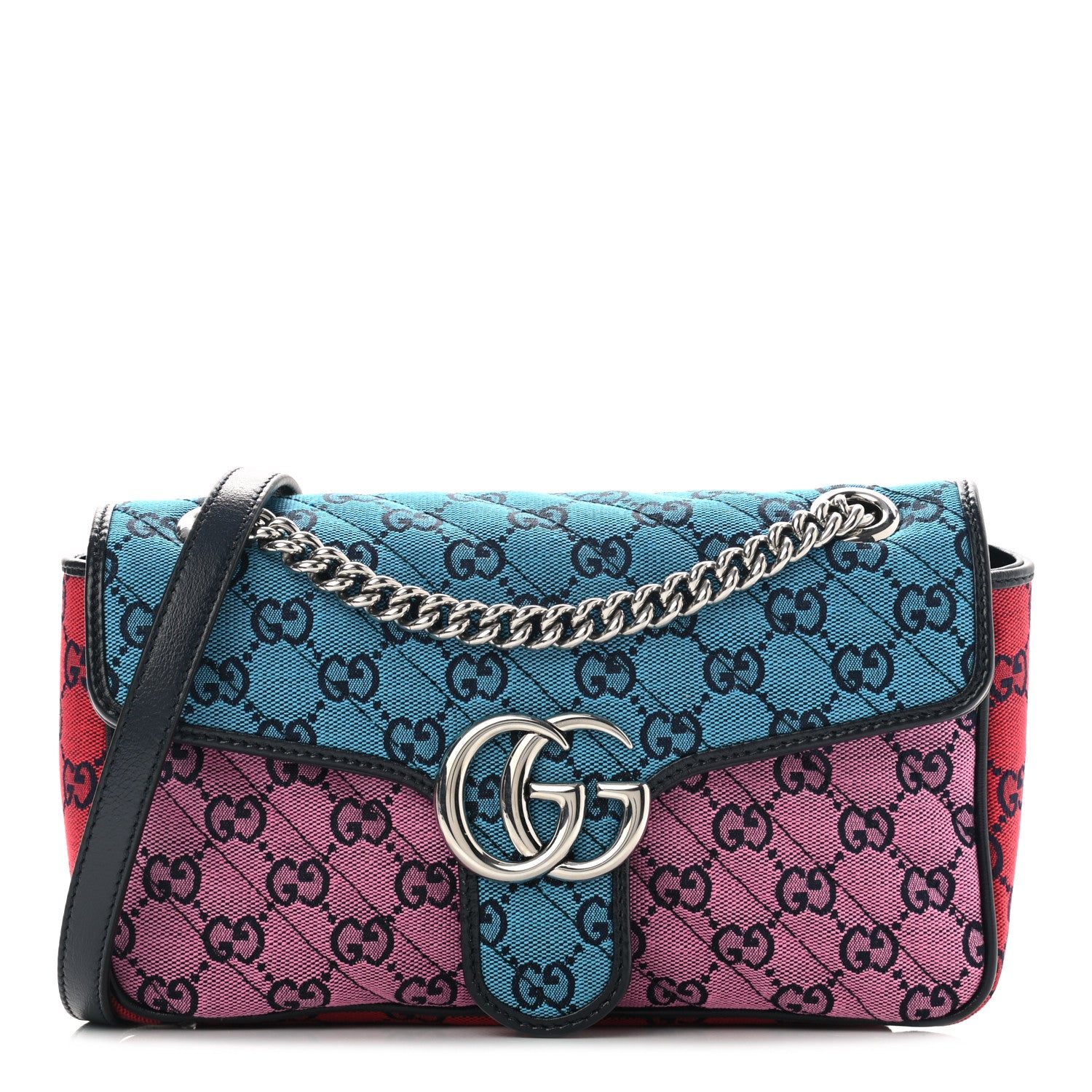 Gucci Monogram Multicolor Matelasse Diagonal Small GG Marmont Shoulder Bag Light Blue Pink Blue Green Red 1 of 10