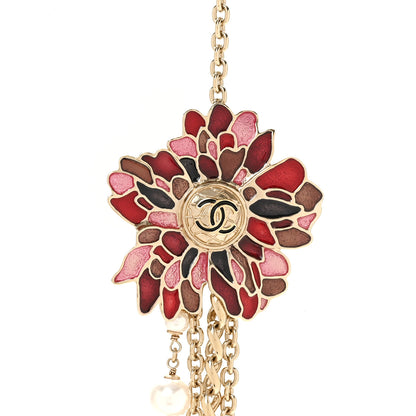 Chanel Resin Pearl Metal CC Camellia Multi Strand Long Necklace Gold Pink Multicolor 4 of 6