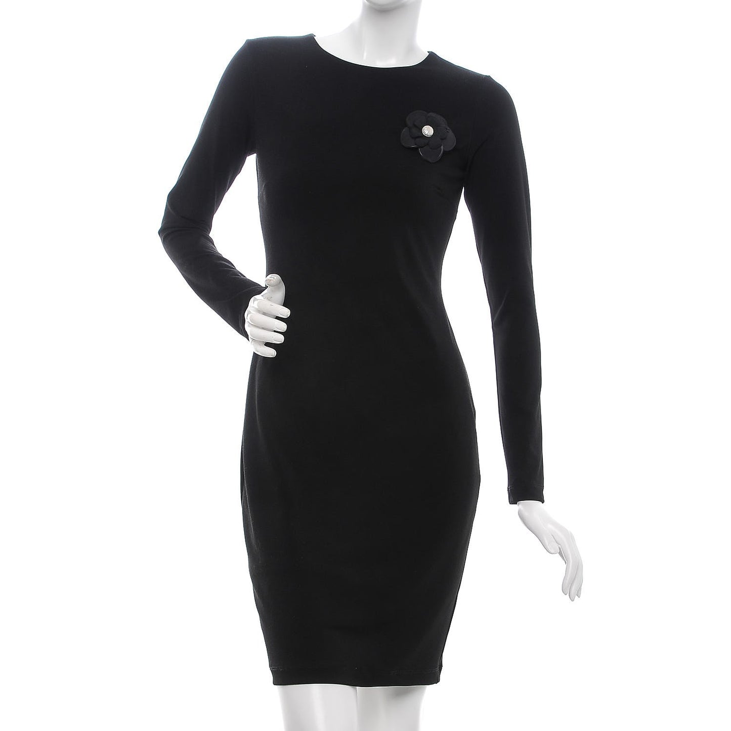 Lambskin Grosgrain Camellia Brooch Black