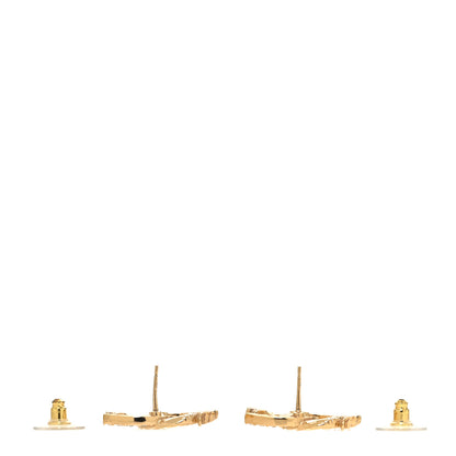 Chanel Textured Metal Crystal CC Dragon Earrings Gold 3 of 5