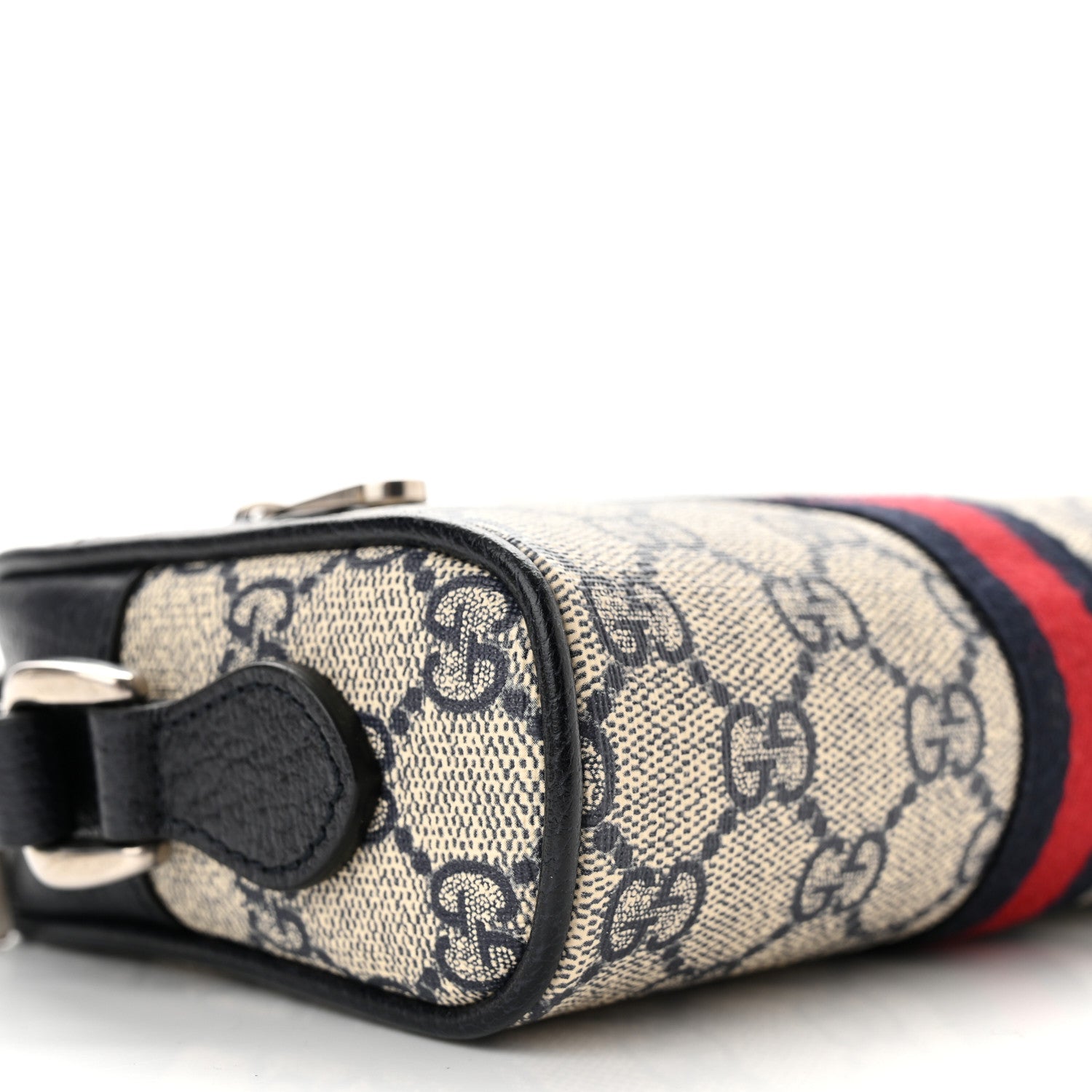 Gucci GG Supreme Monogram Textured Dollar Calfskin Web Mini Ophidia Shoulder Bag Beige Blue 9 of 10