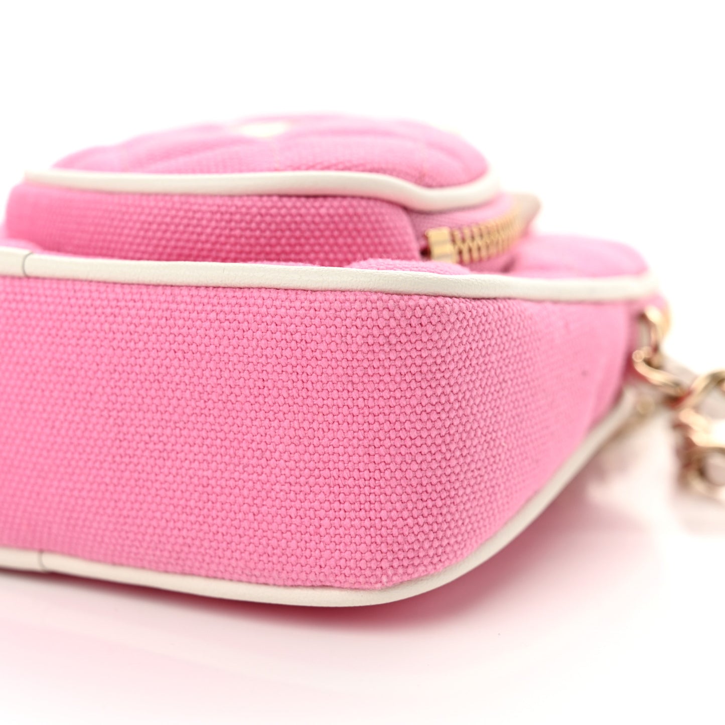Canvas Calfskin Tennis Racket Clutch With Chain Pink White