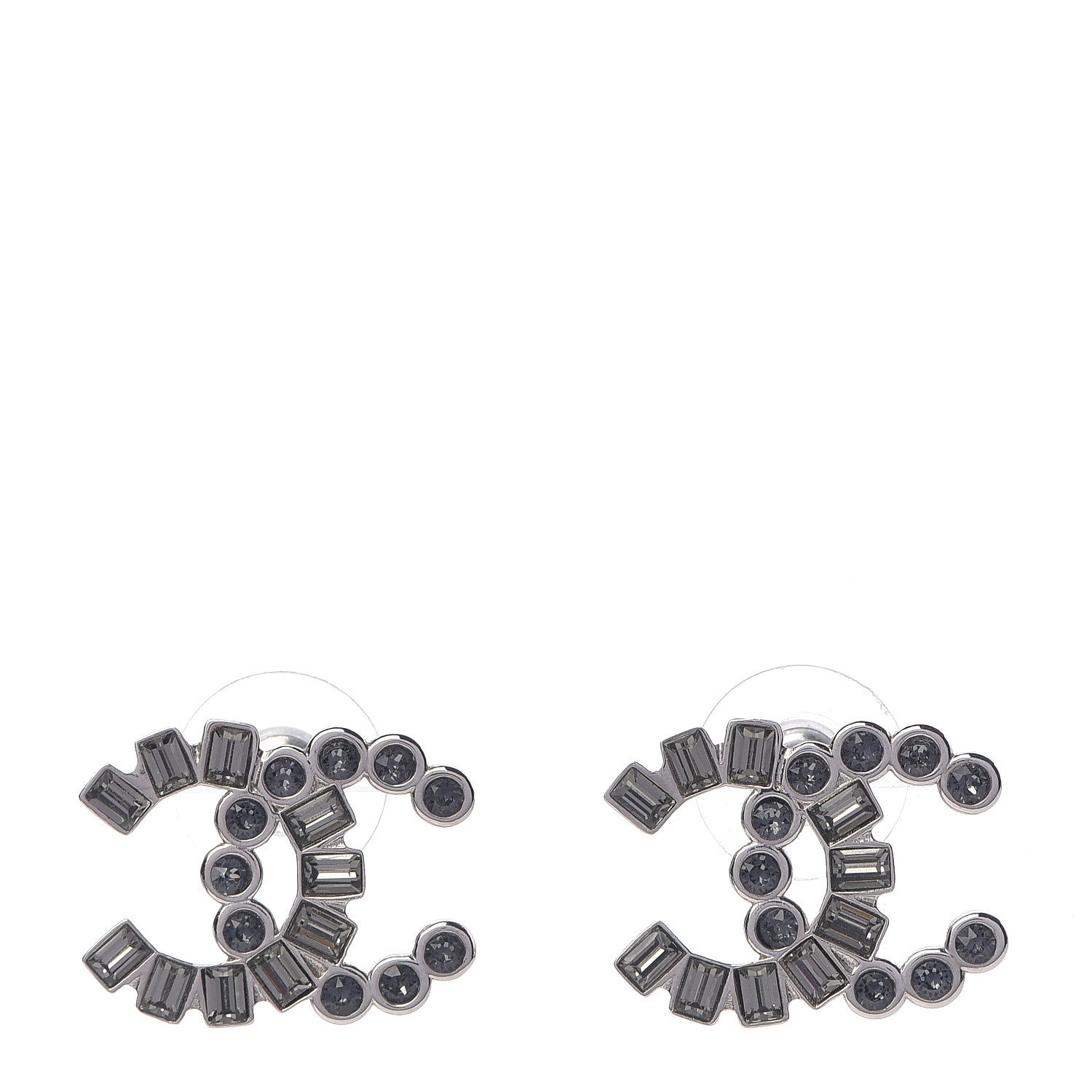 Chanel Baguette Crystal CC Earrings Silver 1 of 5