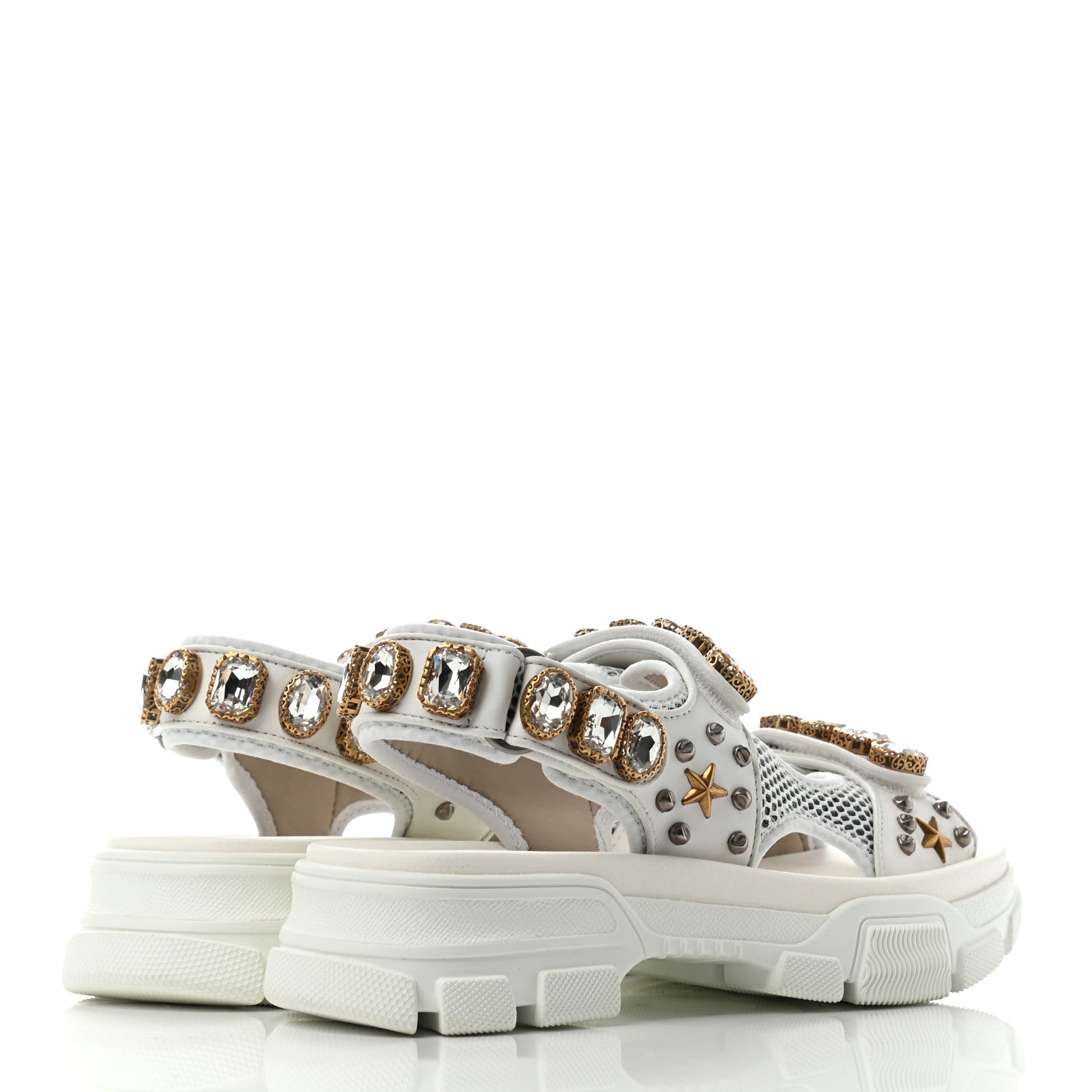Gucci Nappa Mesh Crystal Embellished Studded Womens Aguru Sandals 38 Great White 4 of 7