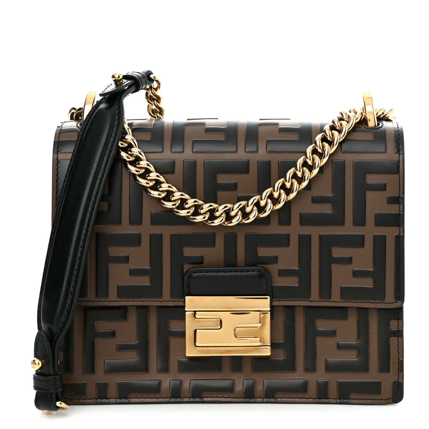 Vitello Liberty Bi-Color FF 1974 Embossed Small Kan U Shoulder Bag Maya Black