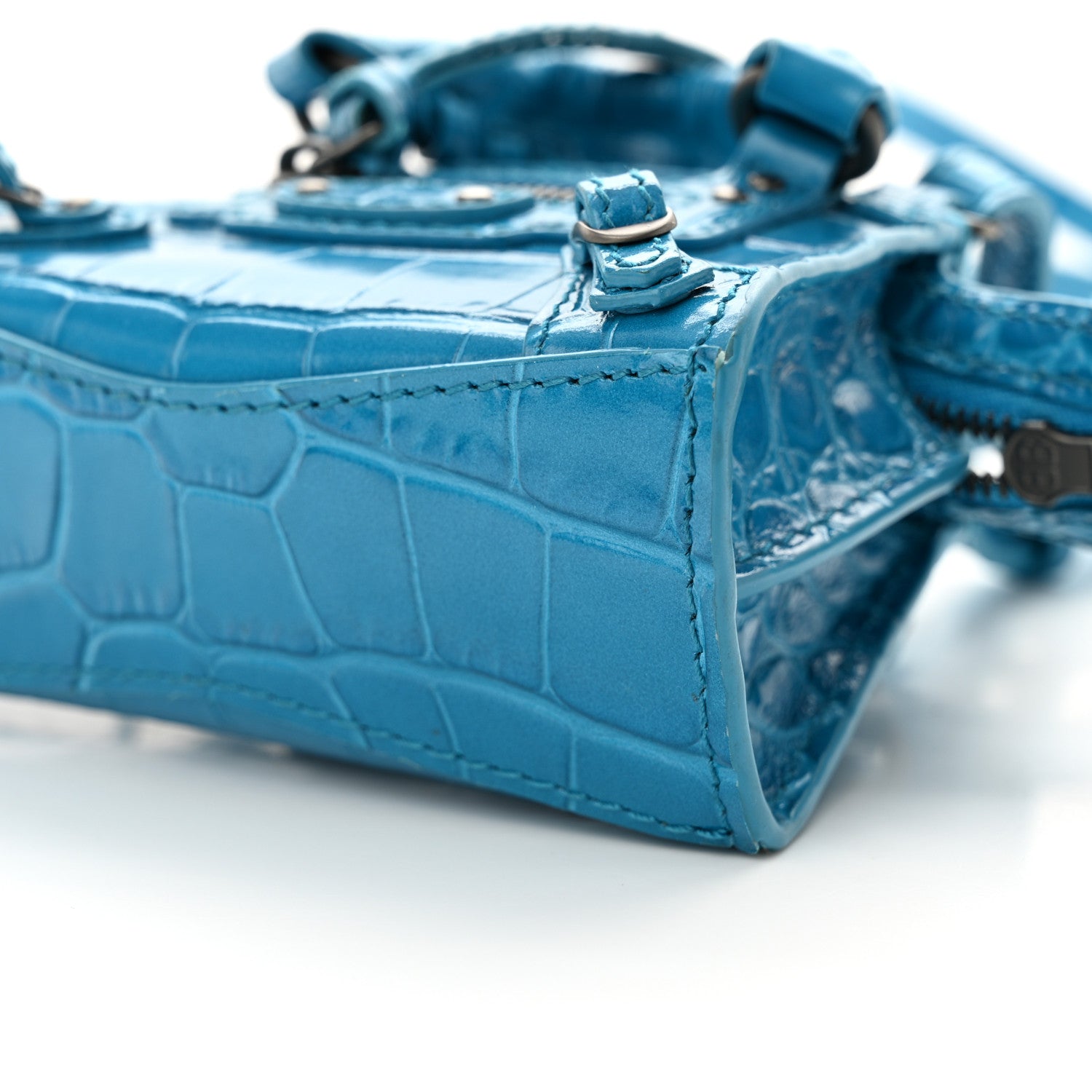 Balenciaga Extra Supple Calfskin Crocodile Embossed Neo Classic Silver Hardware Super Nano City Crossbody Cyan 9 of 10