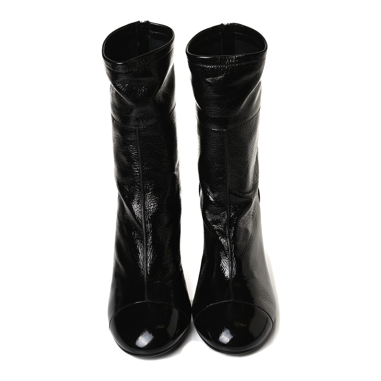 Chanel Shiny Crumpled Calfskin CC Cap Toe Short Boots 40.5 Black 5 of 13