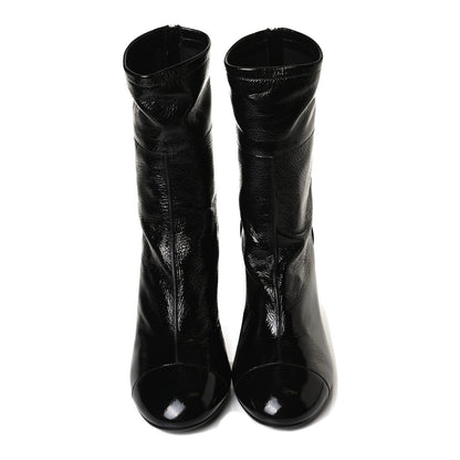 Chanel Shiny Crumpled Calfskin CC Cap Toe Short Boots 40.5 Black 5 of 13