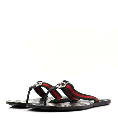 Gucci Nylon Guccissima Web Womens Thong Sandals 42 Green Red Black 3 of 8