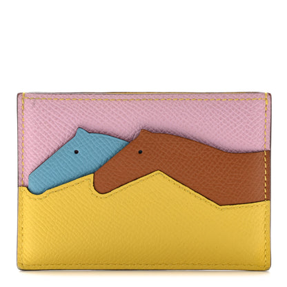 Hermes Epsom Les Petits Chevaux Card Holder Jaune De Naples Mauve Sylvestre Gold Bleu Du Nord 1 of 8