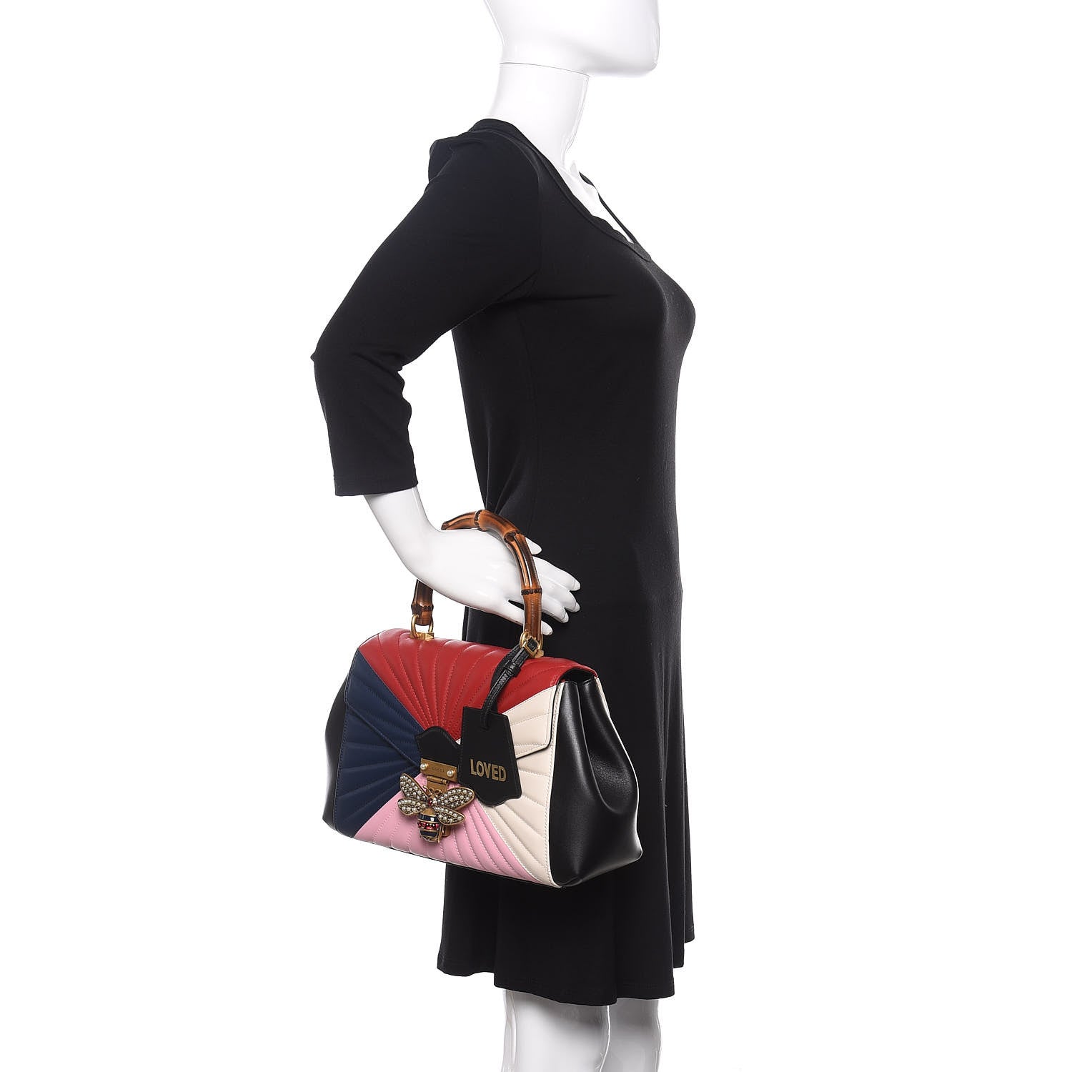 Gucci Calfskin Bamboo Trapuntata Queen Margaret Top Handle Bag Blue Agata Hibiscus Red Mystic White Sugar Pink 3 of 11