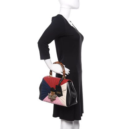 Gucci Calfskin Bamboo Trapuntata Queen Margaret Top Handle Bag Blue Agata Hibiscus Red Mystic White Sugar Pink 3 of 11
