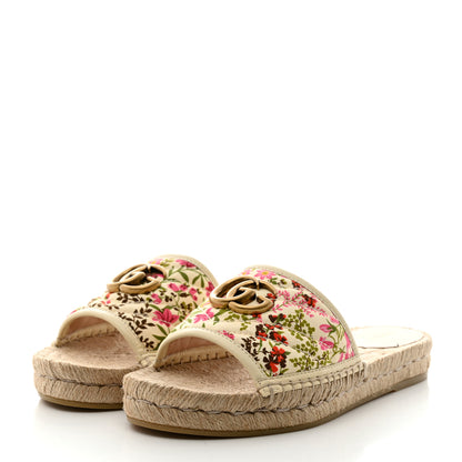 Gucci Nappa Matelasse Diagonal Floral Print GG Marmont Pilar Espadrille Slide Sandals 37.5 Ivory Pink 3 of 9