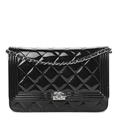 Chanel Patent Calfskin Quilted Boy Wallet On Chain WOC Black 1 of 13