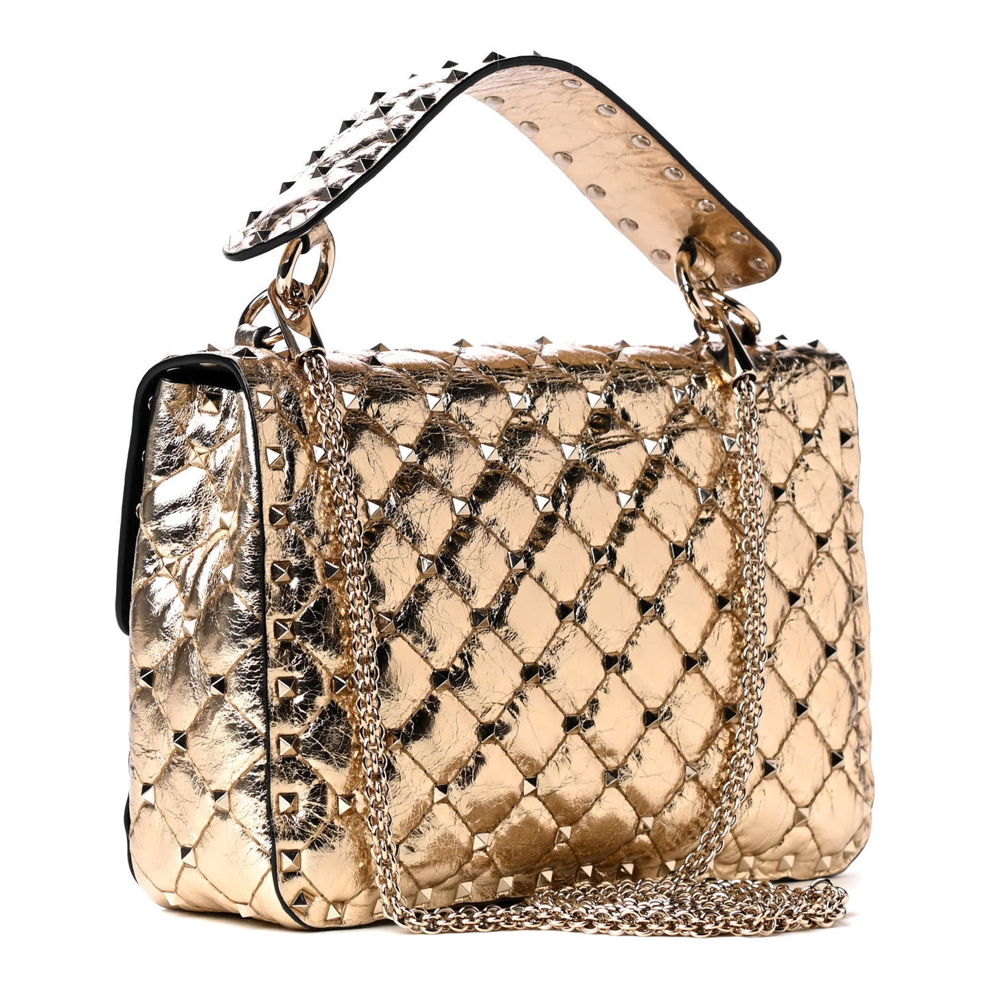 Metallic Wrinkled Lambskin Medium Rockstud Spike Shoulder Bag Mekong