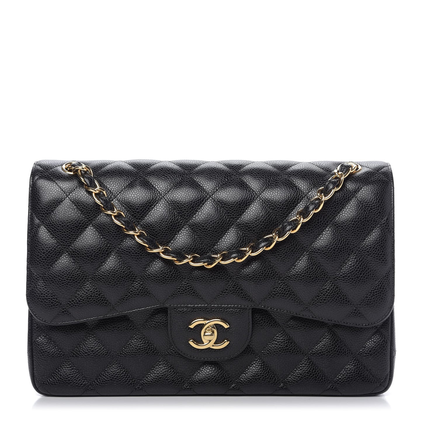 Caviar Quilted Jumbo Double Flap Black