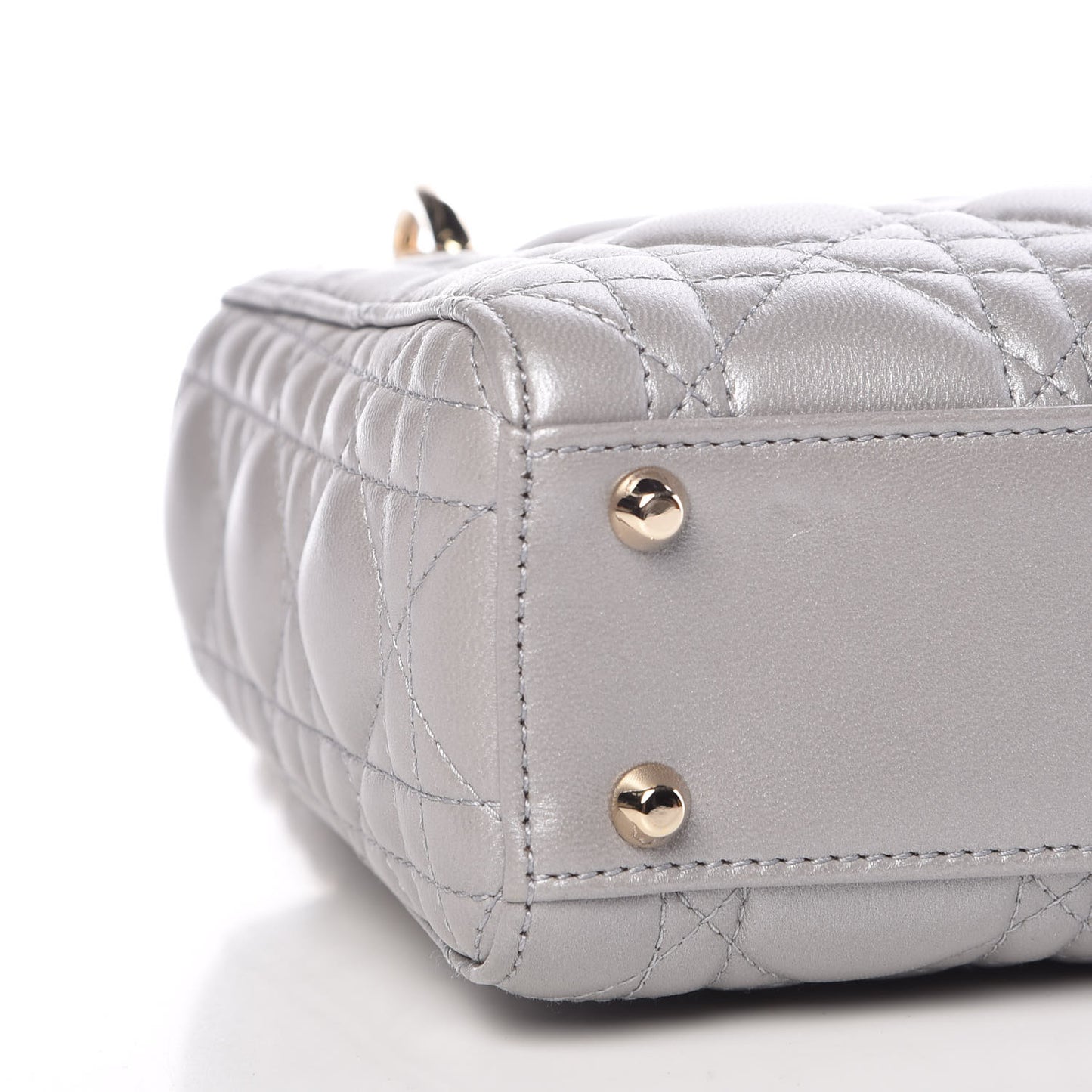 Metallic Lambskin Cannage Mini Lady Dior Grey