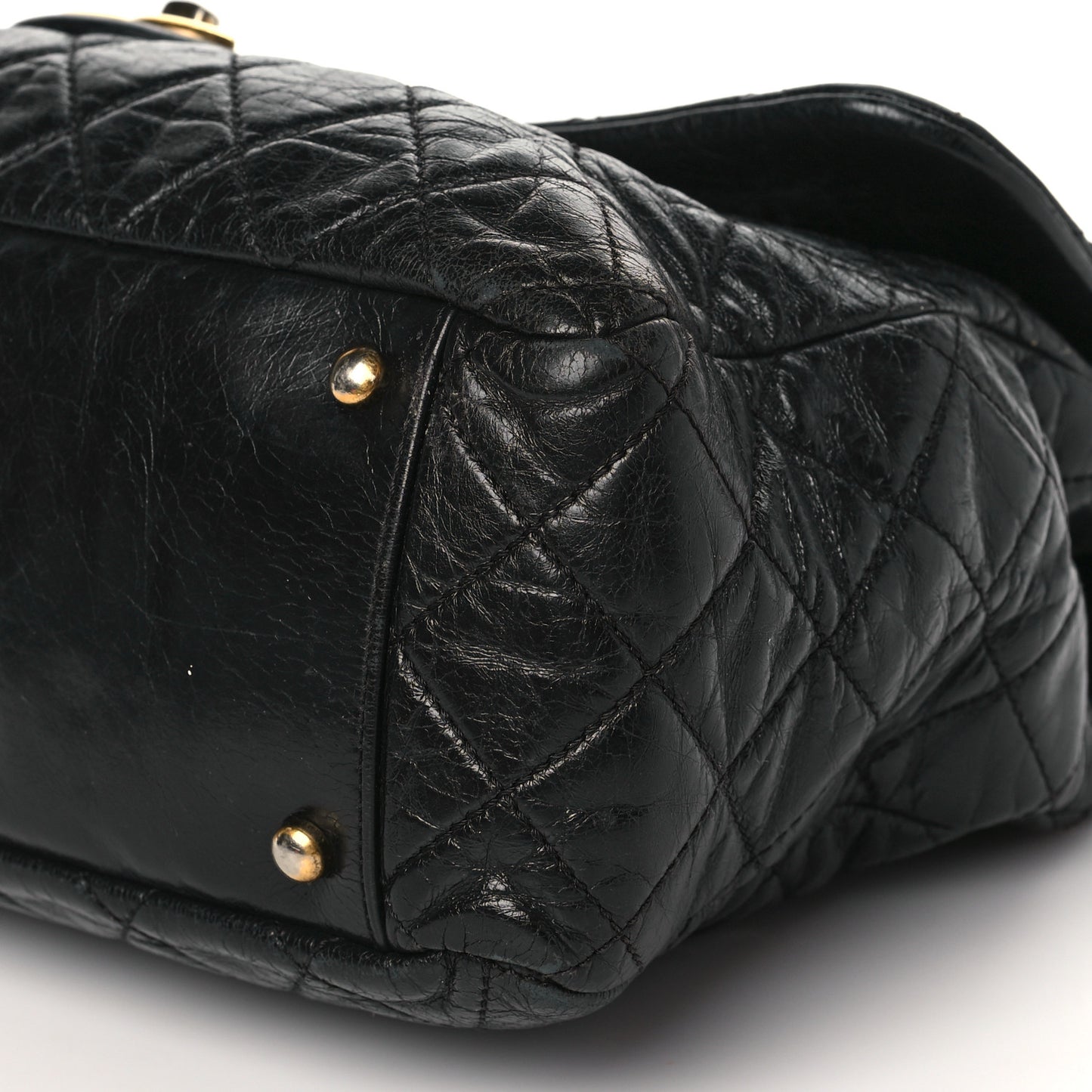 Glazed Calfskin Castle Rock Large Flap Black Burgundy