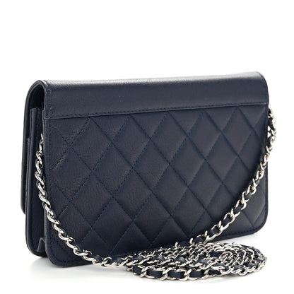 Chanel Grained Calfskin Quilted CC Box Wallet On Chain WOC Navy 3 of 12