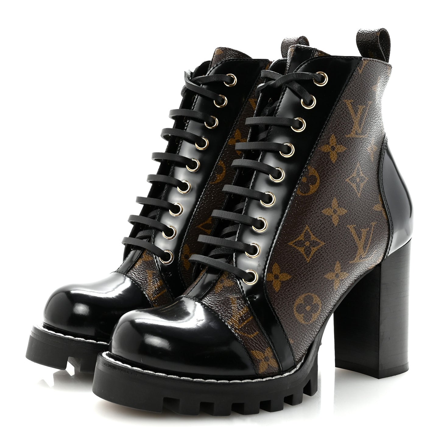 Patent Calfskin Monogram Star Trail Ankle Boots 38 Black