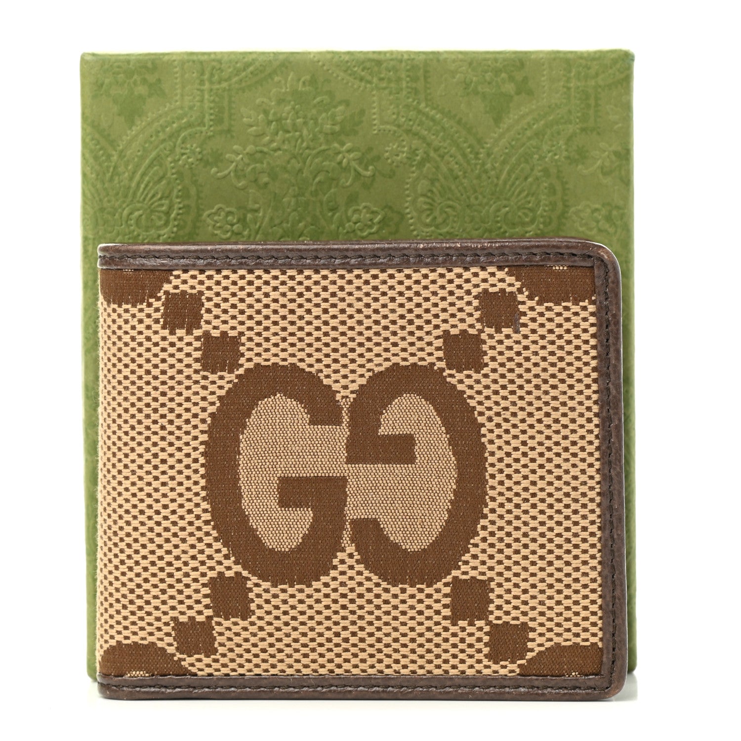 Gucci Monogram Jumbo GG Textured Dollar Calfskin Wallet Camel Ebony New Acero 7 of 7