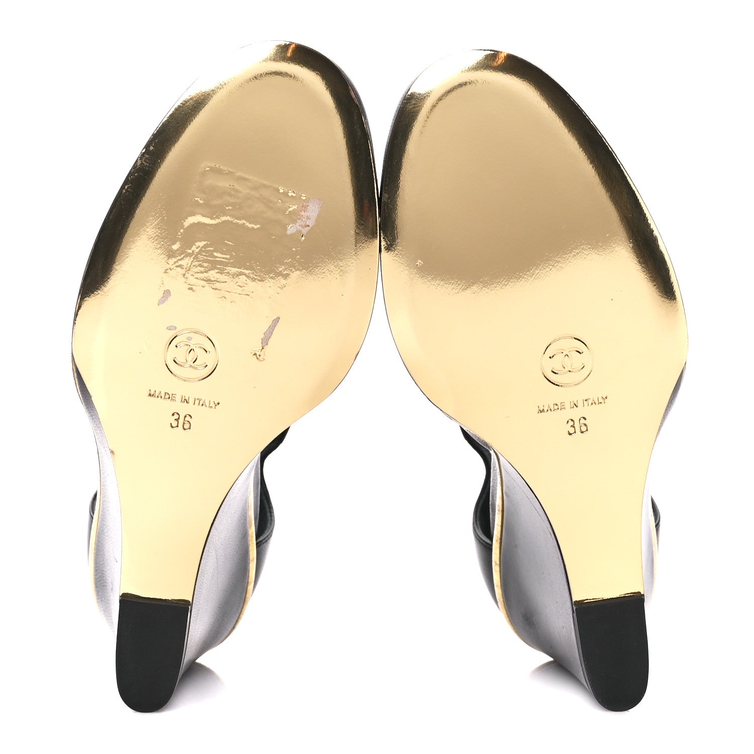 Chanel Lambskin Cap Toe Open Wedge 36 Black 5 of 8