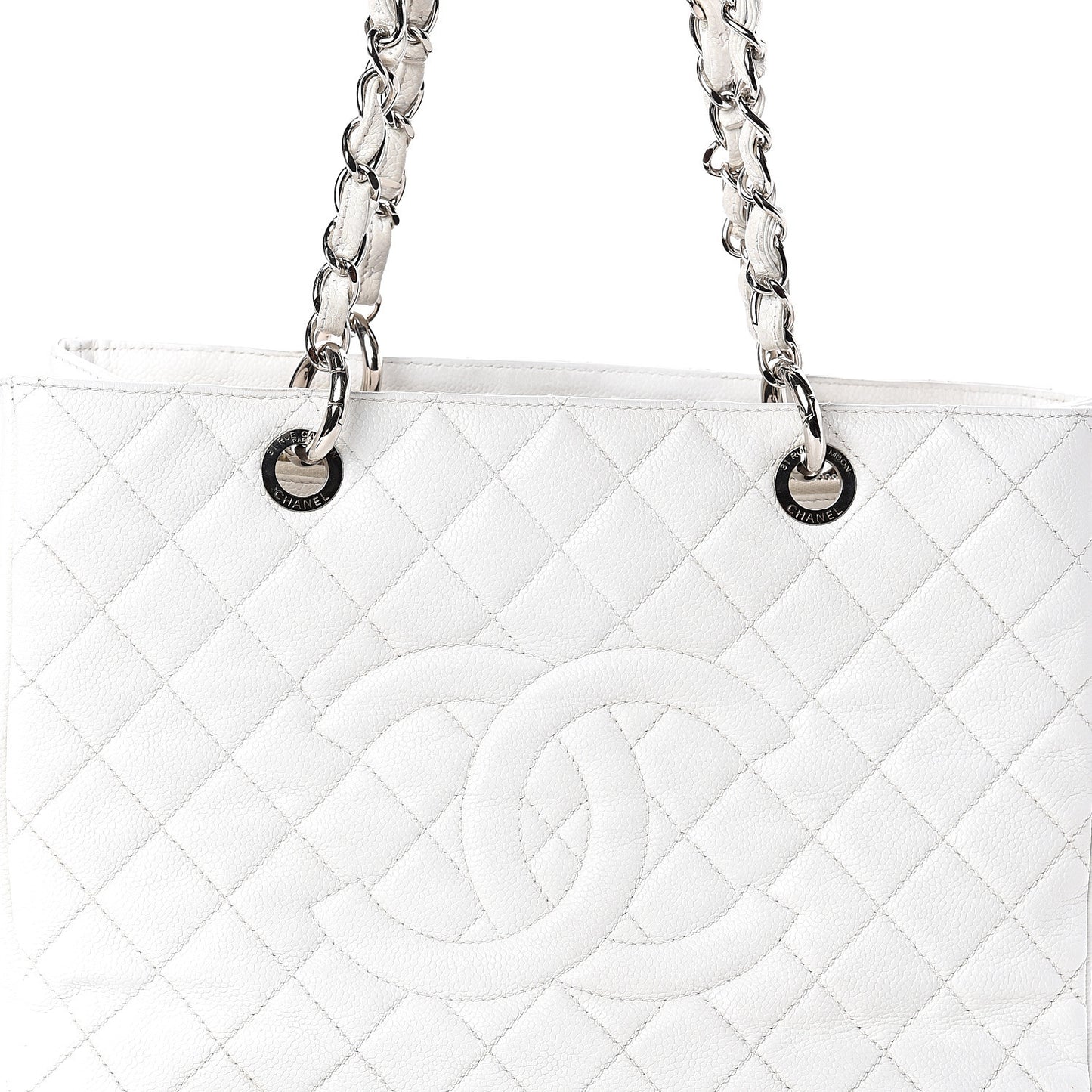 Caviar Quilted Grand Shopping Tote GST White