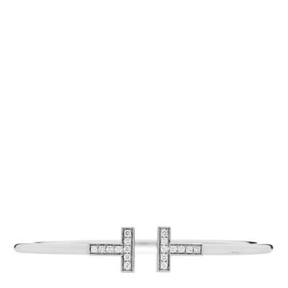 Tiffany 18K White Gold Diamond T Wire Bracelet 1 of 3