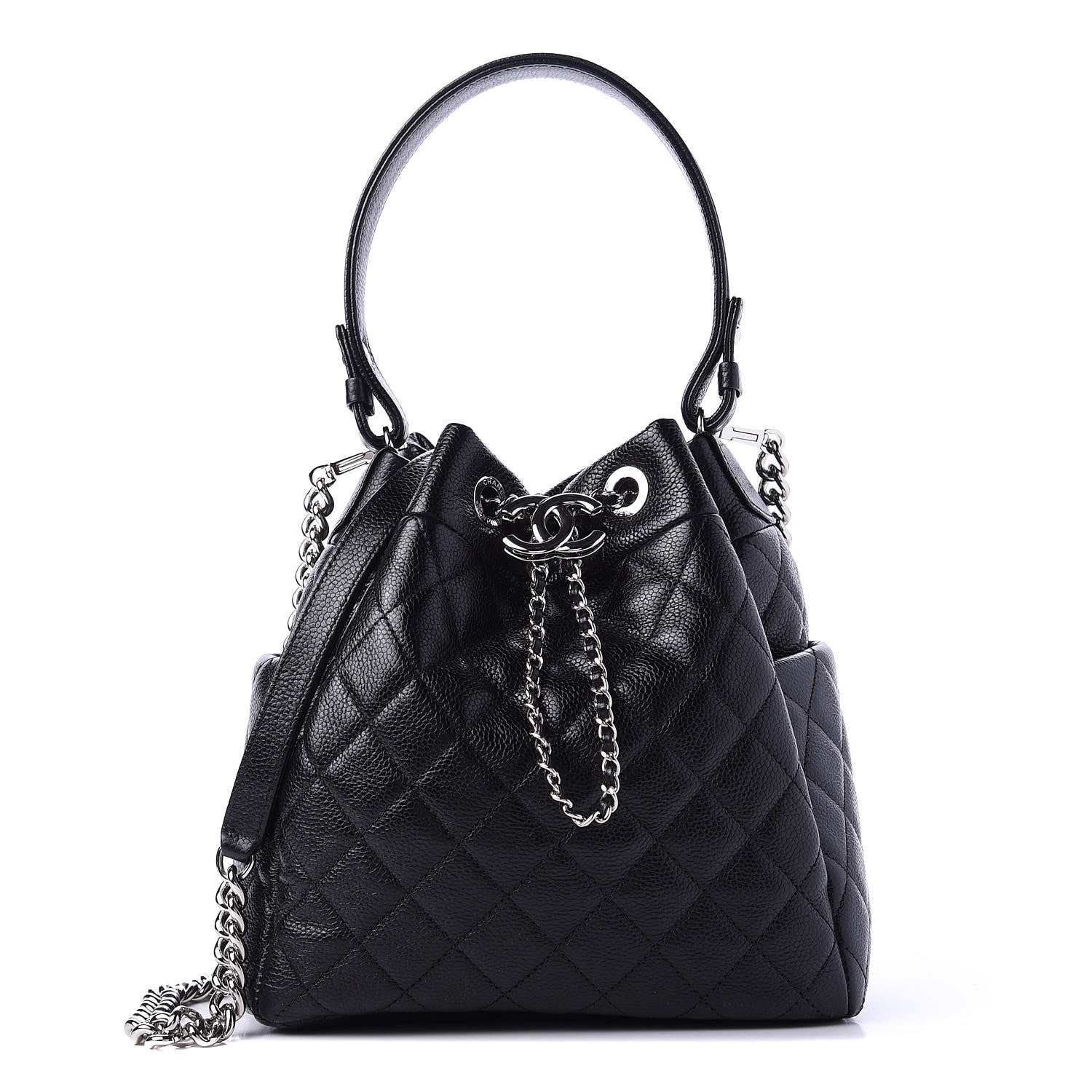 Chanel Grained Calfskin Quilted CC Chain Bucket Drawstring Bag Black 1 of 12