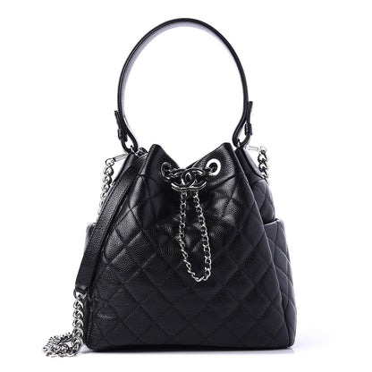 Chanel Grained Calfskin Quilted CC Chain Bucket Drawstring Bag Black 1 of 12