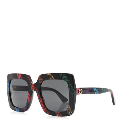 Gucci Acetate Oversize Stripe Sunglasses GG0328S Black Multi 1 of 8