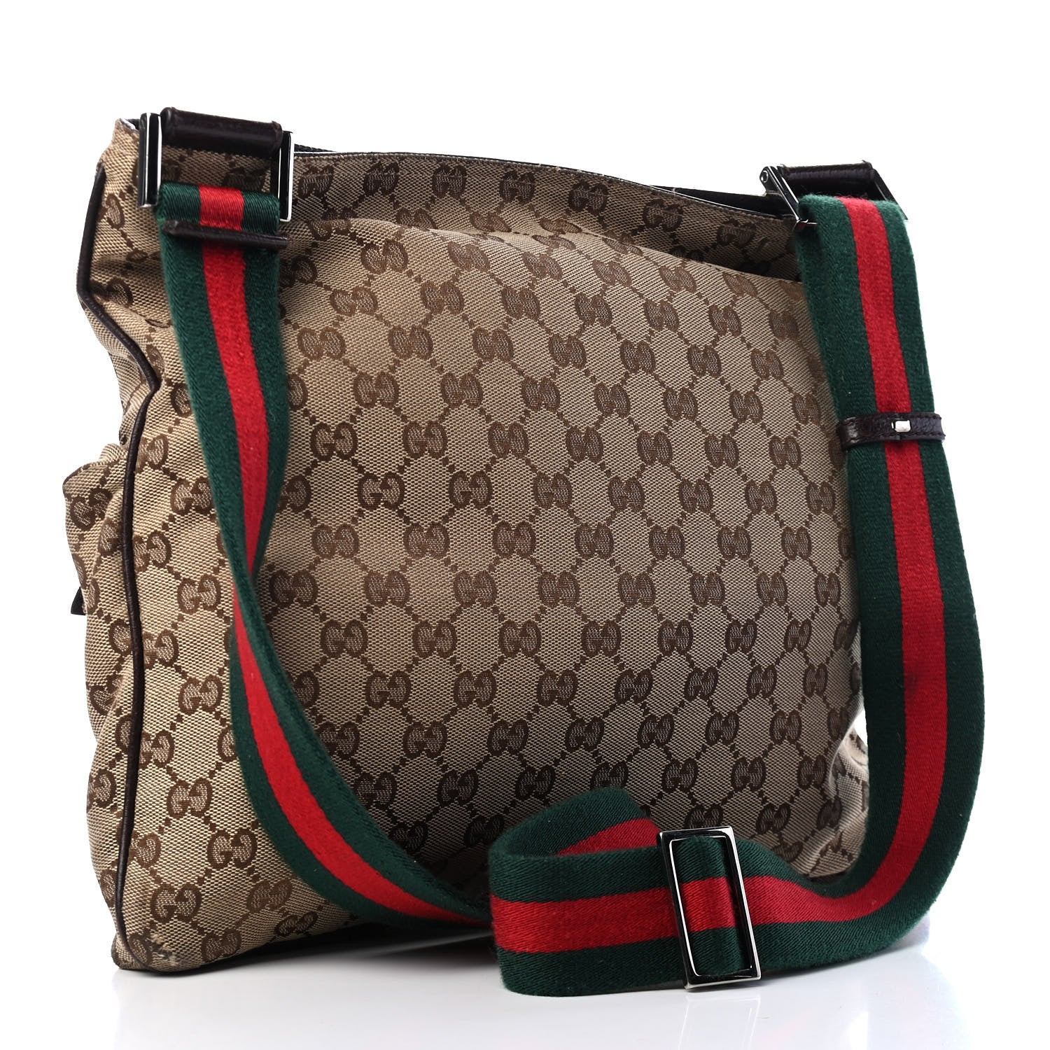 Gucci Monogram Web Medium Double Pocket Messenger Bag Dark Brown 3 of 10