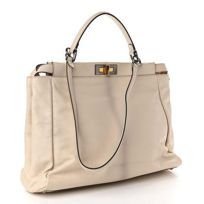 Fendi Goatskin Stingray Large Peekaboo Iconic Satchel White Pink 3 of 10
