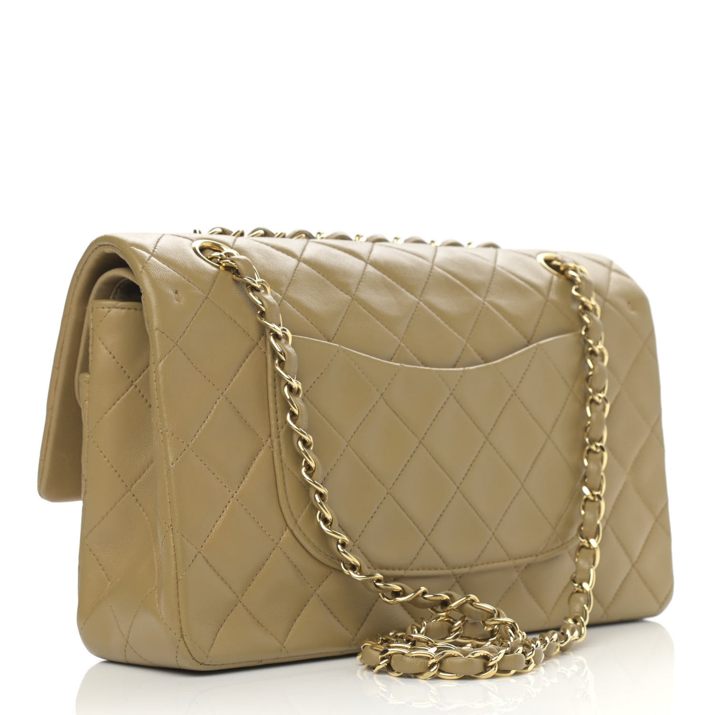Lambskin Quilted Medium Double Flap Beige