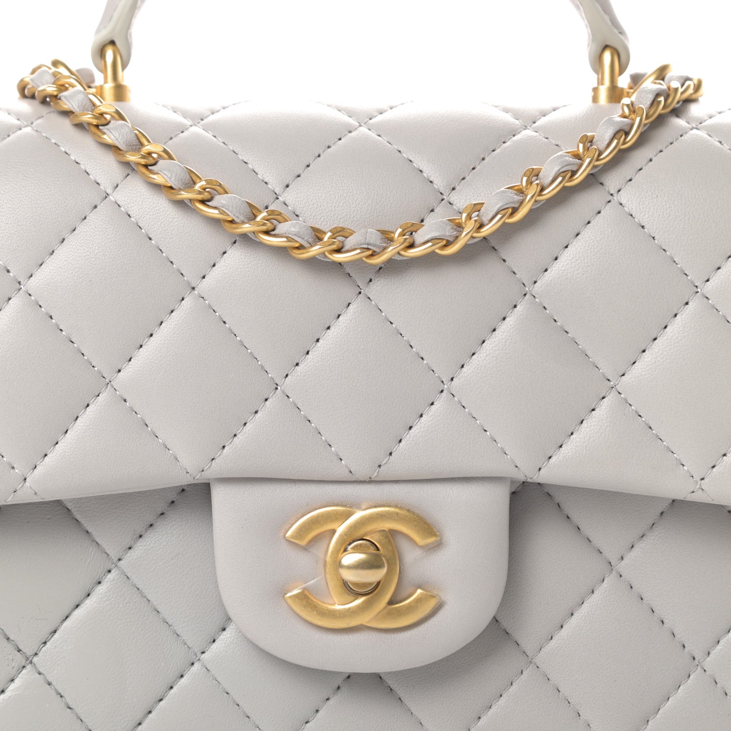Chanel Lambskin Quilted Mini Top Handle Rectangular Flap Grey