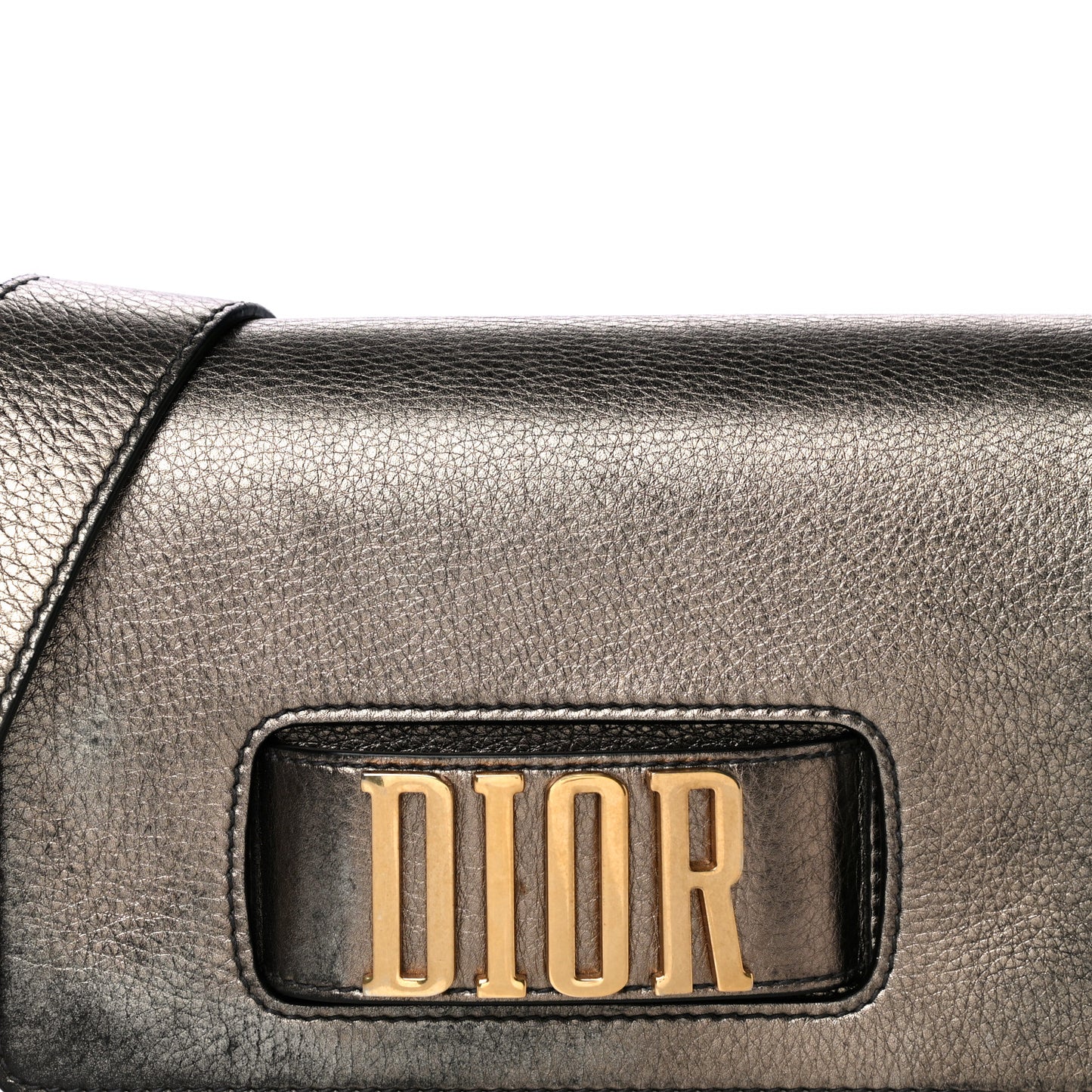 Metallic Grained Calfskin Dio(r)evolution Flap Bag Black Gold