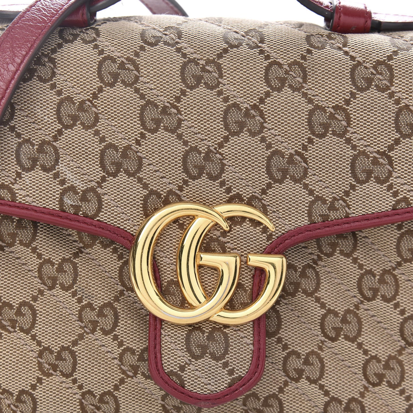 Monogram Glazed Calfskin Matelasse Diagonal Mini GG Marmont Top Handle Shoulder Bag Beige Ebony New Cherry Red