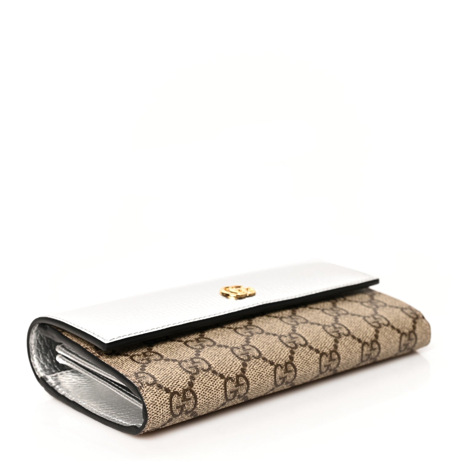 Gucci Metallic Calfskin GG Supreme Monogram GG Marmont Continental Wallet Silver Beige Ebony 4 of 9