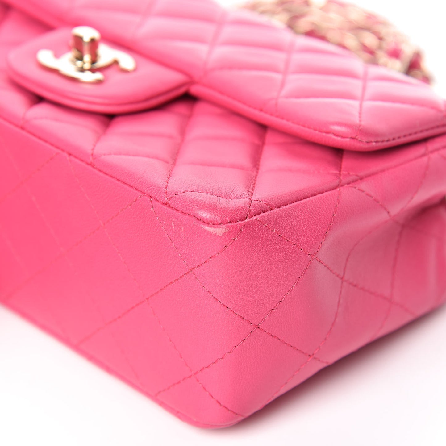 Lambskin Quilted Mini Rectangular Flap Fuchsia